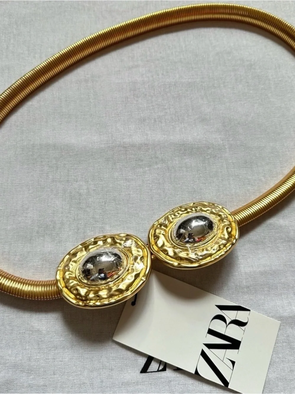 New Zara Stretch Metallic Gold and Silver Belt 4736/176 Size 85
